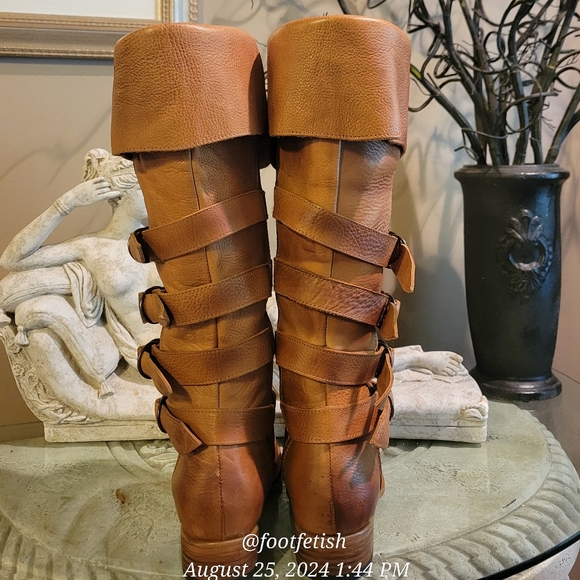 FREEBIRD Risky Boots Wheat Strap Buckle Leather Distressed Handmade Designer #5 - Picture 8 of 17